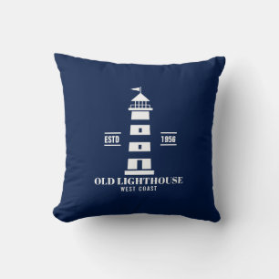 Blue and White Nautical Pillow, Lighthouse Badge Throw Pillow