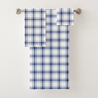 Blue and White Nautical Plaid Bath Towel Set