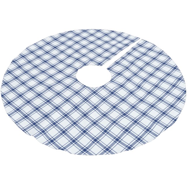 Blue and White Nautical Plaid Brushed Polyester Tree Skirt (Angled)