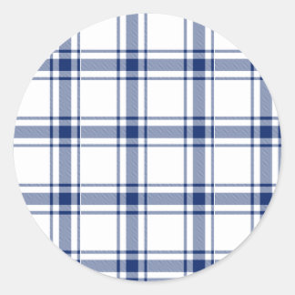Blue and White Nautical Plaid Classic Round Sticker