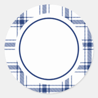 Blue and White Nautical Plaid Classic Round Sticker