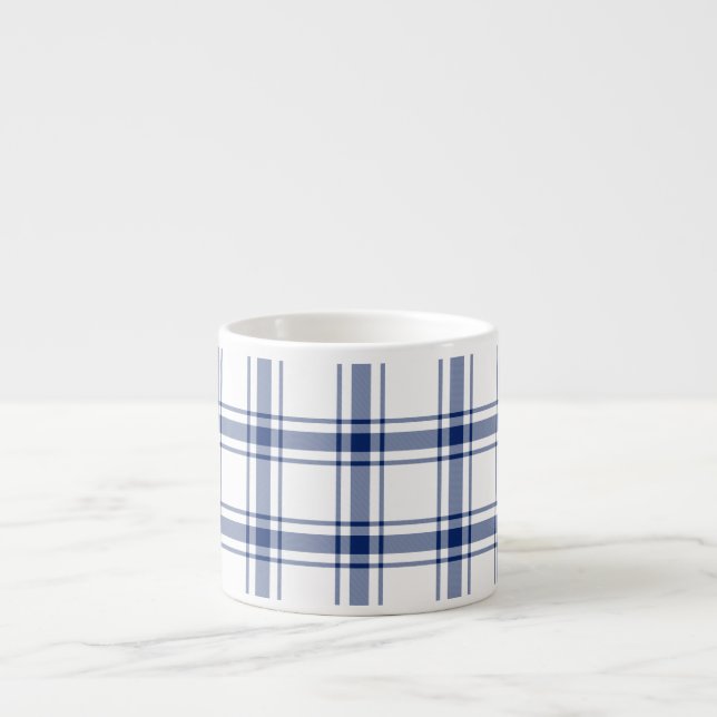 Blue and White Nautical Plaid Espresso Cup (Front)