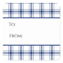 Blue and White Nautical Plaid Gift Tag Sticker