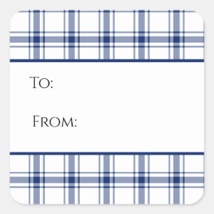 Blue and White Nautical Plaid Gift Tag Sticker