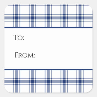 Blue and White Nautical Plaid Gift Tag Sticker