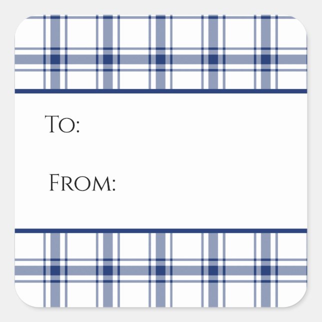 Blue and White Nautical Plaid Gift Tag Sticker (Front)
