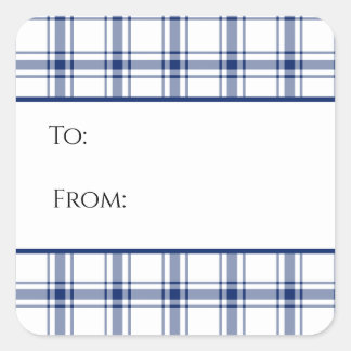 Blue and White Nautical Plaid Gift Tag Sticker