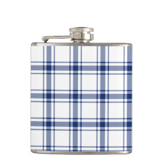 Blue and White Nautical Plaid Hip Flask