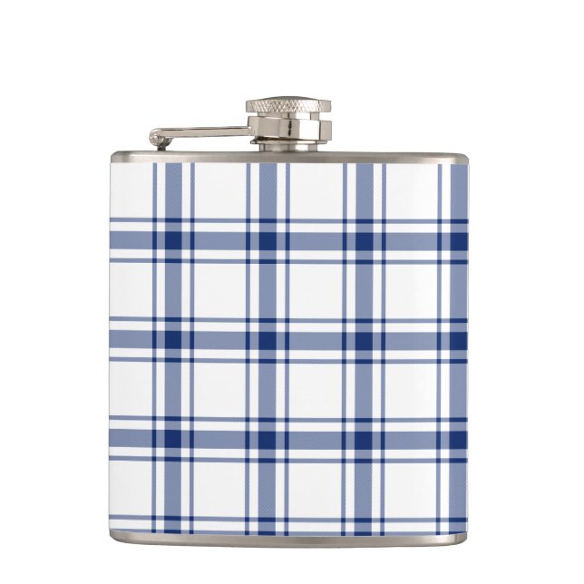 Blue and White Nautical Plaid Hip Flask (Front)