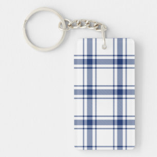 Blue and White Nautical Plaid Keychain