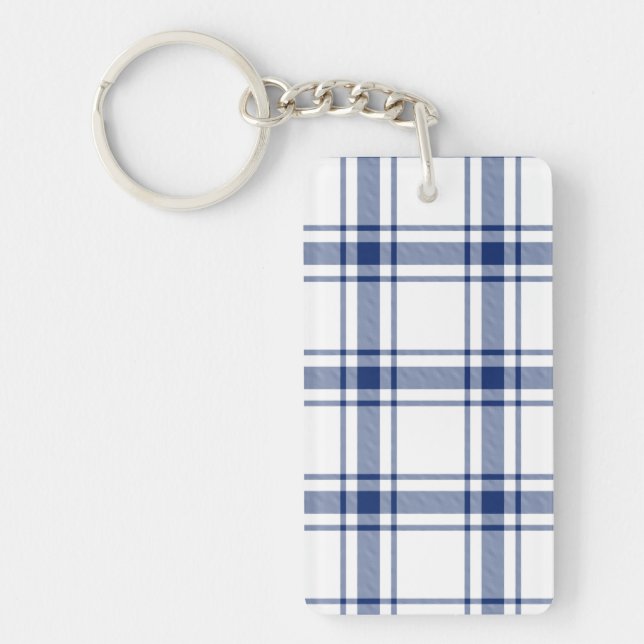 Blue and White Nautical Plaid Keychain (Front)