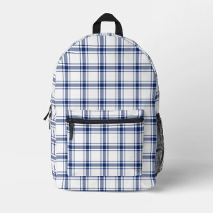 Blue and White Nautical Plaid Printed Backpack