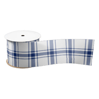 Blue and White Nautical Plaid Satin Ribbon
