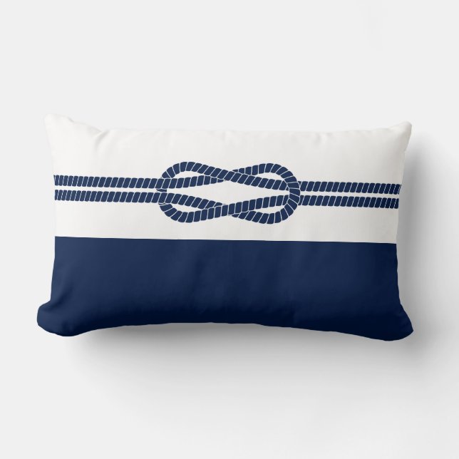 Blue and White, Nautical Rope - Maritime Lumbar Pillow (Front)