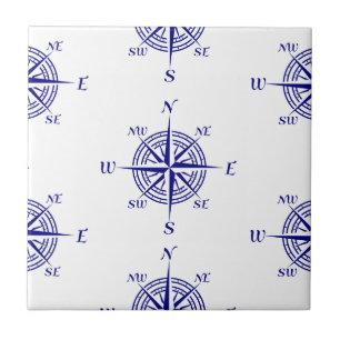 Blue and White Nautical Sailing Compass Tile