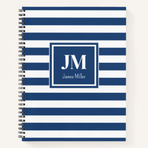 Blue and White Nautical Stripe Monogram Notebook