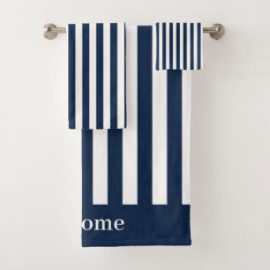Blue and White Nautical Stripe Shower Curtain Bath Towel Set