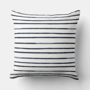 Blue and White Nautical Stripes Throw Pillow