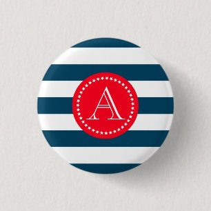 Blue and white navy pattern 1 inch round button