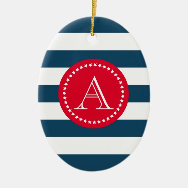 Blue and white navy pattern ceramic ornament (Front)
