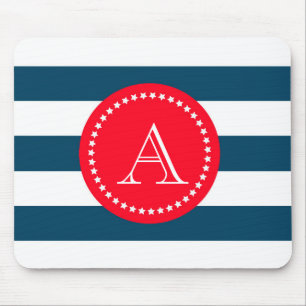 Blue and white navy pattern mouse pad