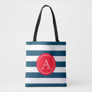 Blue and white navy pattern tote bag