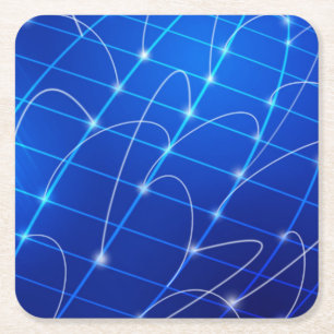 Blue and White Network Connections Square Paper Coaster
