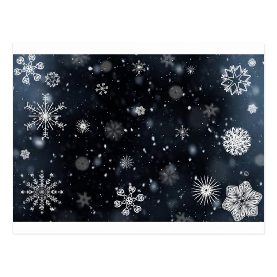 Blue and White Night Sky Snowflakes Postcard