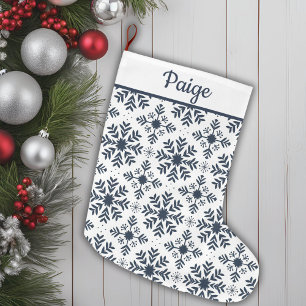 Blue And White Nordic Snowflake Pattern Custom Large Christmas Stocking