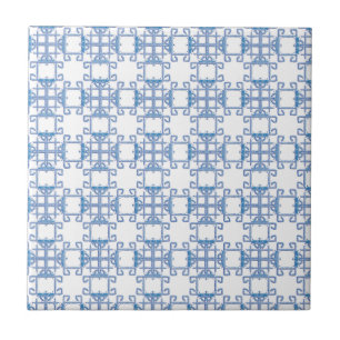 Blue and White Nouveau Art Pattern Tile