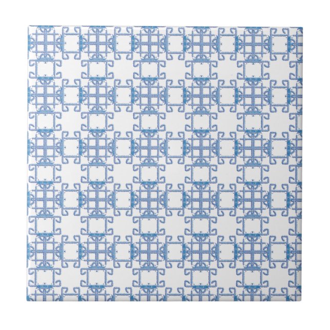 Blue and White Nouveau Art Pattern Tile (Front)