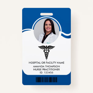 Blue and White Nurse Photo ID Badge