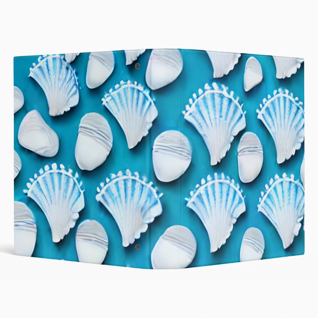 Blue and White Ocean Seashells Pattern Binder (Background)