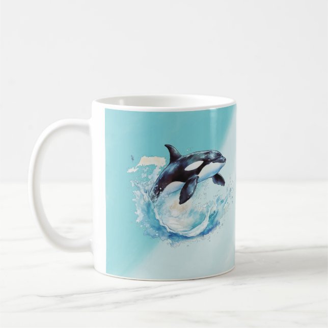 Blue and White Ocra Ocean Beach Nautical Coffee Mug (Left)