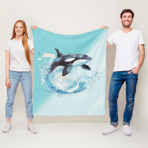 Blue and White Ocra Ocean Beach Nautical Fleece Blanket