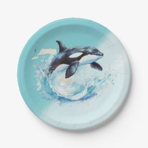 Blue and White Ocra Ocean Beach Nautical Paper Plate