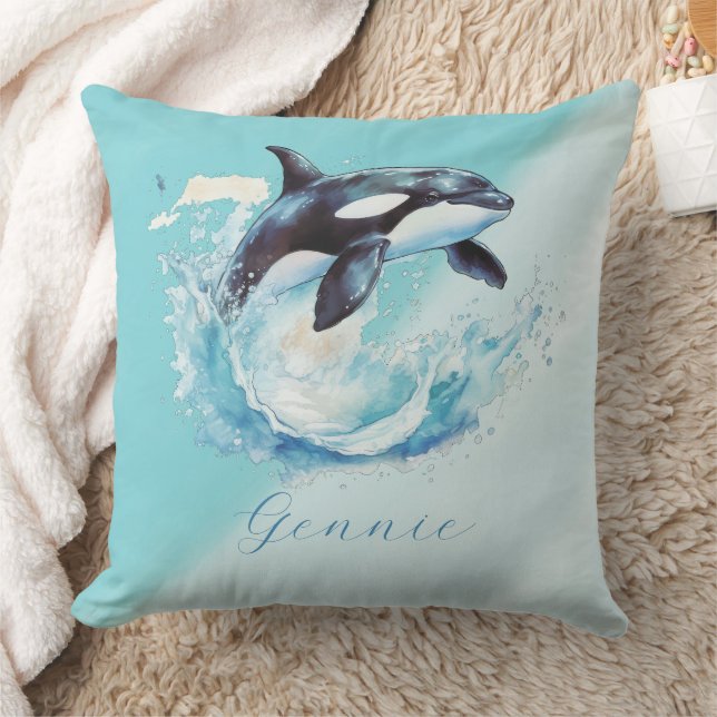 Blue and White Ocra Ocean Beach Nautical Throw Pillow (Blanket)