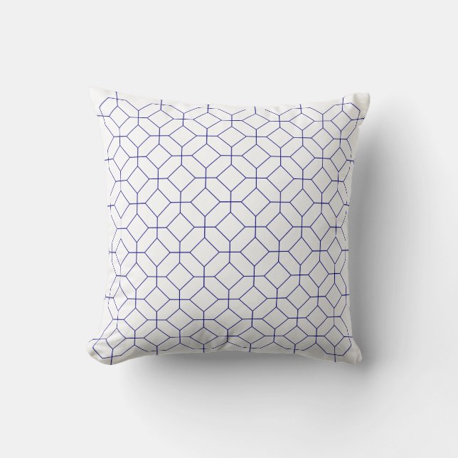 Blue And White Octogons and Squares, Navy, Art Throw Pillow (Front)