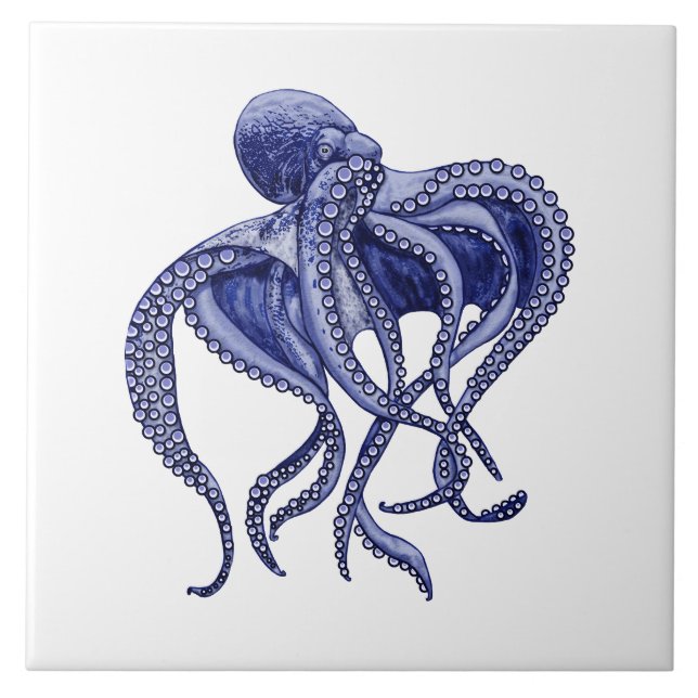 Blue and white Octopus  Tile (Front)