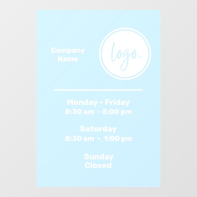BLUE AND WHITE OPENING TIMES HOURS BUSINESS LOGO WINDOW CLING (Sheet)
