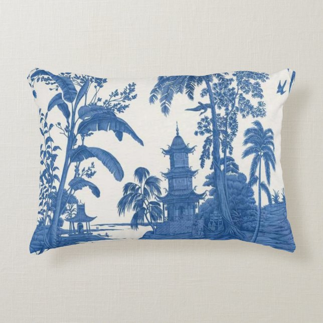 Blue and White Oriental Chinoiserie  Accent Pillow (Front)