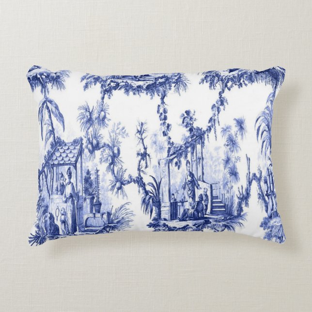 Blue and White Oriental Chinoiserie  Accent Pillow (Front)
