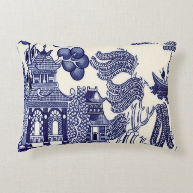 Blue and White Oriental Chinoiserie  Accent Pillow (Front)