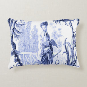 Blue and White Oriental Chinoiserie  Accent Pillow