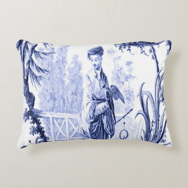 Blue and White Oriental Chinoiserie  Accent Pillow (Front)