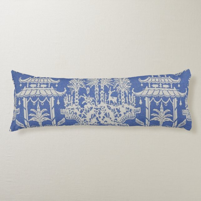 Blue and White Oriental Chinoiserie  Body Pillow (Front)