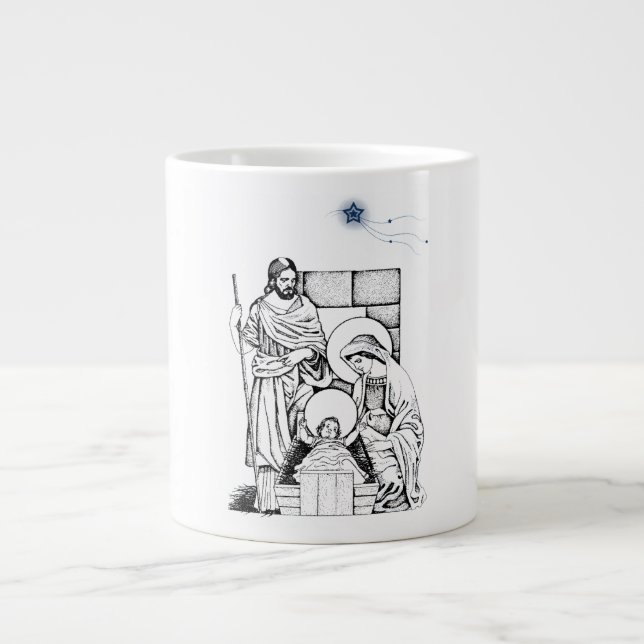 Blue and White Original Nativity Large Coffee Mug (Front)