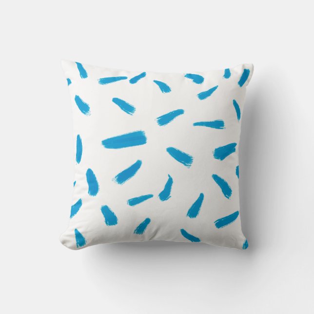 blue and white paint stroke modern design for home throw pillow (Front)