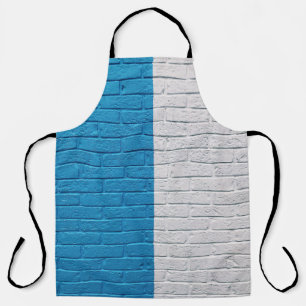 Blue and white painted wall apron