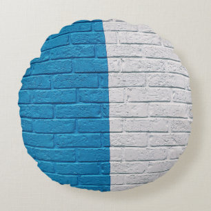 Blue and white painted wall round pillow